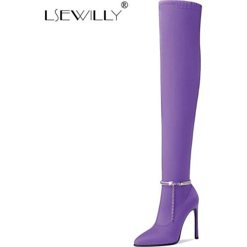 Lsewilly Plus Size 34-43 Fashion Super High Heels Long Boots Women Stilettos Pointed Toe Candy Color Over The Knee Thigh Boots