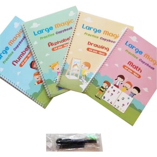 Montessori Copybook Set Reusable Learn Drawing Math English Copybook Book Writing Magic Book Early Education For Kids