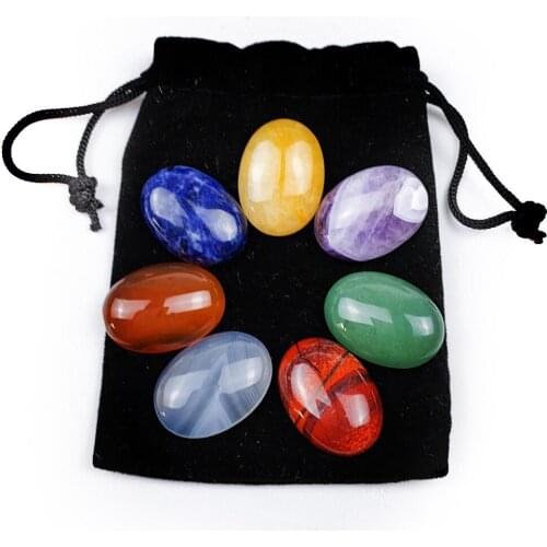 7Chakra Natural Amethyst Gem Agate Oval Love Healing Yoga Meditation Energy Stone