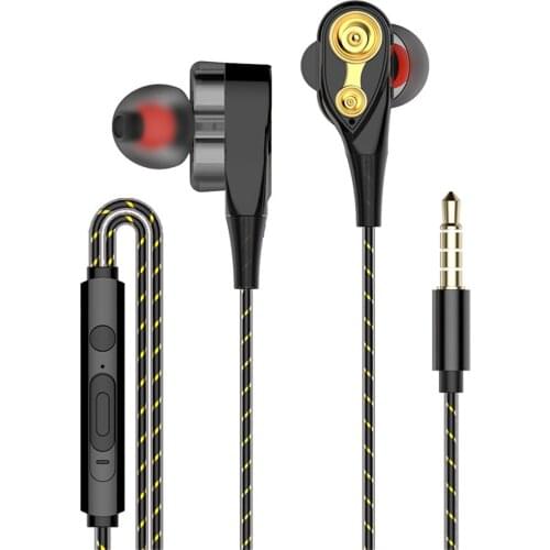 3.5mm In Ear Wire Control Earphone Quad Core Double Moving Circle Earphones With Mic Heavy Bass Metal Earphone For Xiaomi Iphone