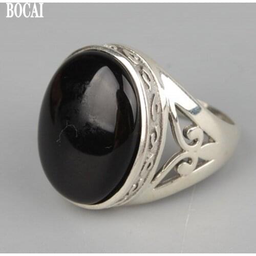 New 925 silver ring for male ring for Man simple and generous black agate inlay delicate silver ring mens ring