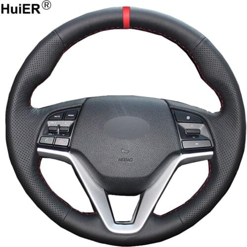 Hand Sewing Car Steering Wheel Cover Braid on the Steering wheel For Hyundai Tucson 3 2015 2016 2017 2018 2019 Funda Volante