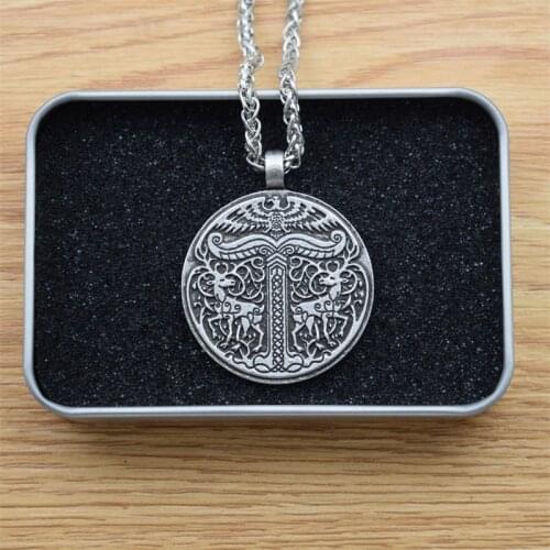 Irminsul Viking Yggdrasil Deer Eagle Necklace Tree of Life Pendant with Exquisite Box