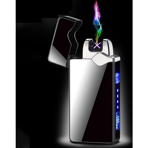 New button Double Arc Plasma electric Lighter LED Power Display cool USB rechargeable Metal Windproof electric lighters