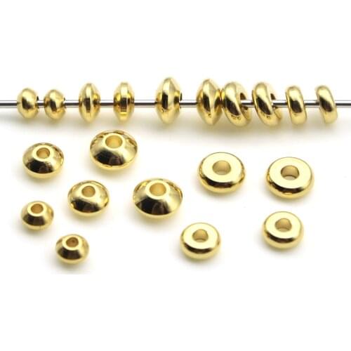 20pcs/lot 4 5 6 8 mm Gold Tone Stainless Steel Flat Round Bead Loose Spacer Beads for DIY Jewelry Making Accessories Wholesale