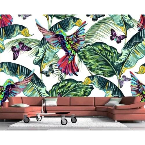 Beibehang Custom 3D Mural Wallpaper Hand drawn tropical banana leaf bird Photo Background Wall Modern Childrens room wallpaper