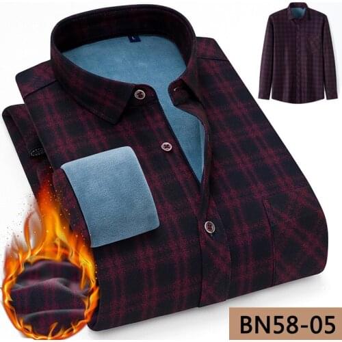 Plaid shirt men Brand Plus velvet thickening warm winter shirts Business casual quality shirts for men