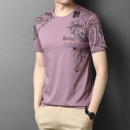 Man Floral Printed Shirt High Quality Summer Mercerized Cotton Tee Shirts Male O-Neck Printing Short Sleeved Tee Tops