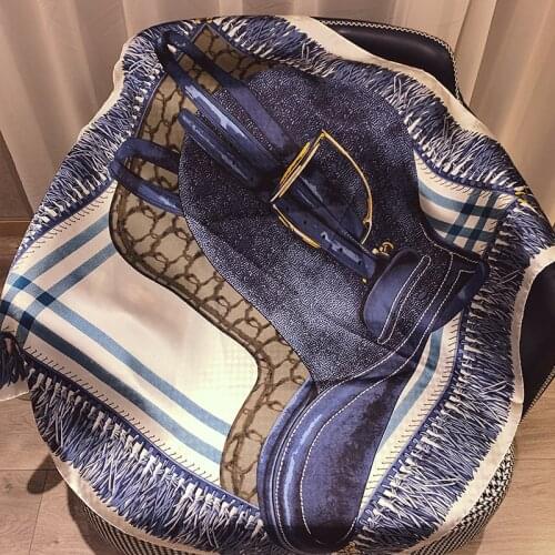 Silk Scarf Women Large Shawls Floral Print Stoles Square Bandana Luxury Brand Kerchief Scarves Female Foulard 90*90cm