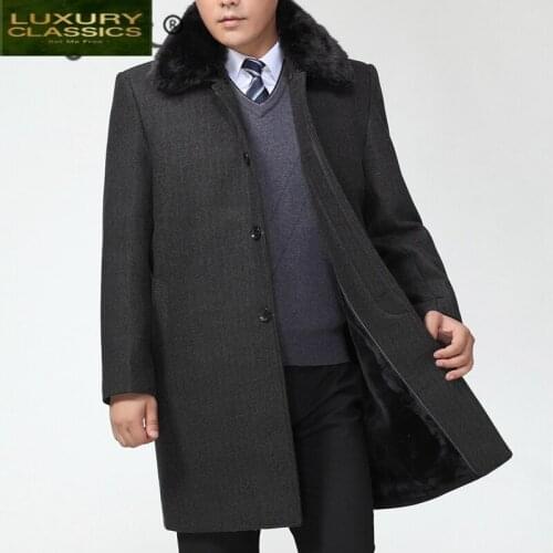 Woolen Long 2021 Winter Coat Men Outwear Jacket + Fur Collar Thickening Mens Warm Coat Parkas Man Casual Business 202105