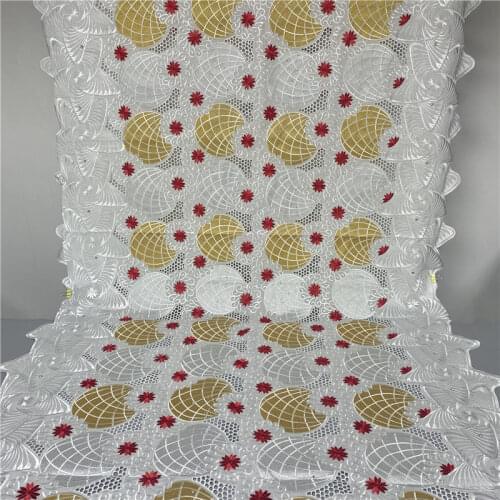 5 yard Swiss lace fabric 2021 latest heavy beaded embroidery African cotton fabrics Swiss voile lace popular Dubai style 7L03281