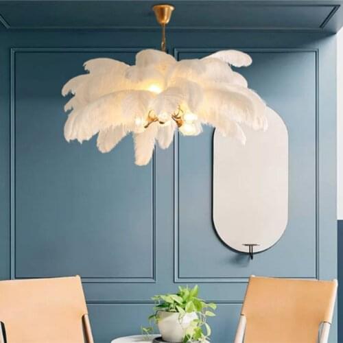Nordic Ostrich Feathers Pendant Lights Plume Romantic Living Room Hanging Lamps Luxury Bedroom Kitchen Restaurant Decor Fixtures