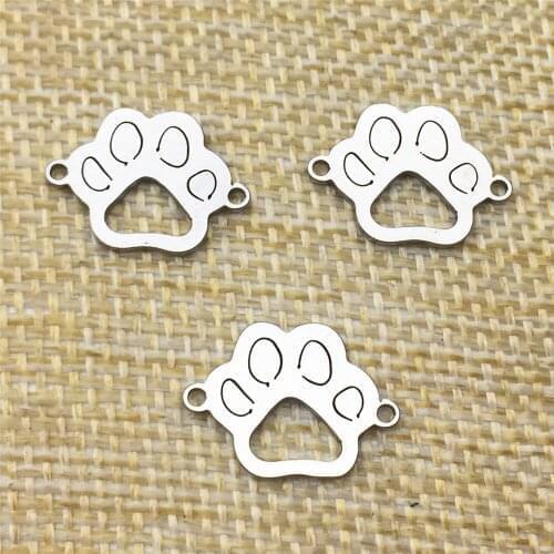 6Pcs Pet Footprint 18*13mm Dog Cat Feet Stainless Steel Never Fade Jewelry connector Diy Making Handmade Findings