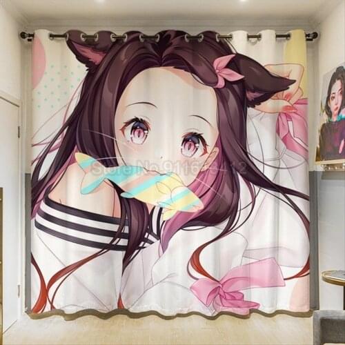 Blackout Curtains Anime Demon Slayer Curtain Bedroom Living Room Japan Cartoon Manga W110xH85 Inch Custom Window Drapes