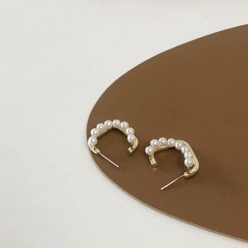 TIMEONLY Temperament Double Layering Imitation Pearl Hoop Earring Geometrical Metal Earring for Women Ladies Jewelry Party Gift