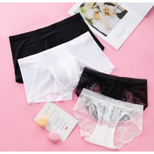 DENNYLITER Ice Silk Underwear Men Boxers Homme Comfortable Underpants Soft Breathable Lace Sexy Panties Women Lovers Underwear