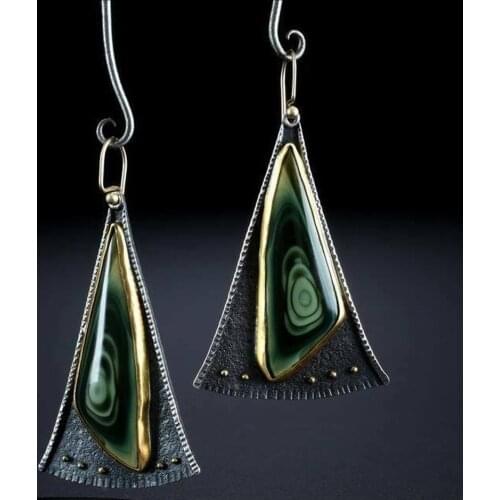 European American Creative Triangle Fan-shaped Colored Glaze Earrings Women Cross-border Hot Sale Retro Exaggerated Earrings