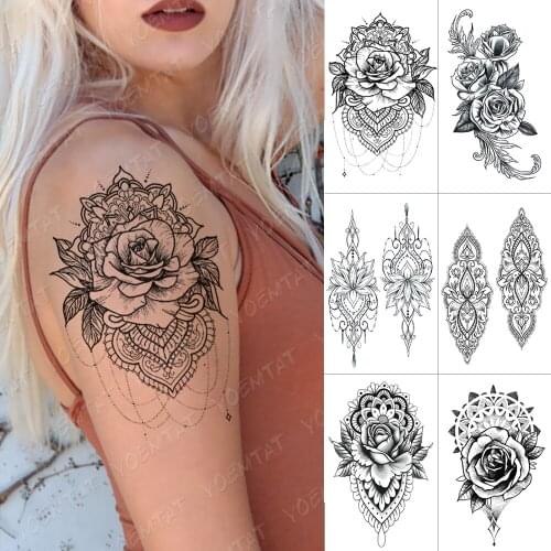 Waterproof Temporary Tattoo Sticker For Adult Rose Peony Lace Henna Flash Tattoos Flower Lotus Body Art Arm Fake Tatoo Women Men