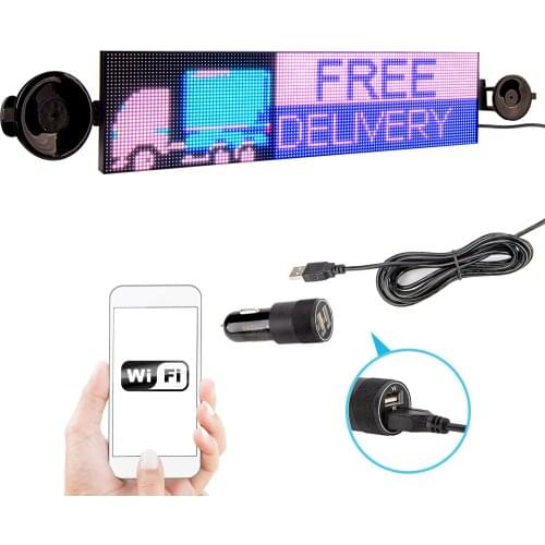 WiFi LED Sign RGB Full Color Led Advertising Display Programmable Scrolling Text Led Board for Business Store Car Window P4 52cm