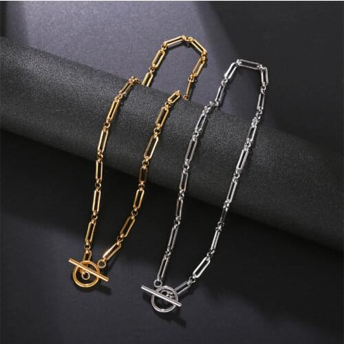 New Simple retro fashion geometric paperclip chain link metal bamboo joint stainless steel clavicle necklace for Women