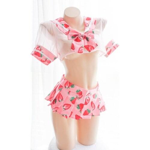 Womens Cute Strawberry Sailor Dress Lolita Costume School Girl Uniform Outfit Lolita Japanese Cute Chemise