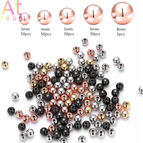 3-50pcs/lot 3 4 5 6 8mm Brass Gold Black Rose Gold Silver Color Round Spacer Metal Loose Ball Charm Bead for DIY Jewelry Making