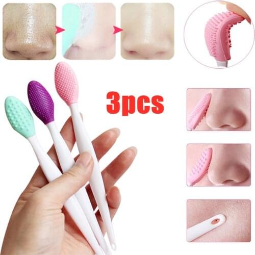 3PCS Beauty Skin Care Wash Face Silicone Brush Exfoliating Nose Clean Blackhead Removal Brush Tool With Replacement Head