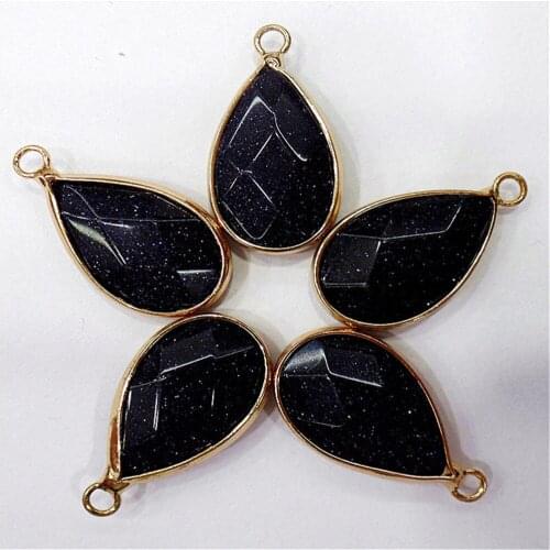 5Pcs 27x15x7mm Wholesale Blue Sand Stone Facet Teardrop Alloy Package Edge DIY Handmade Jewelry Accessories S837