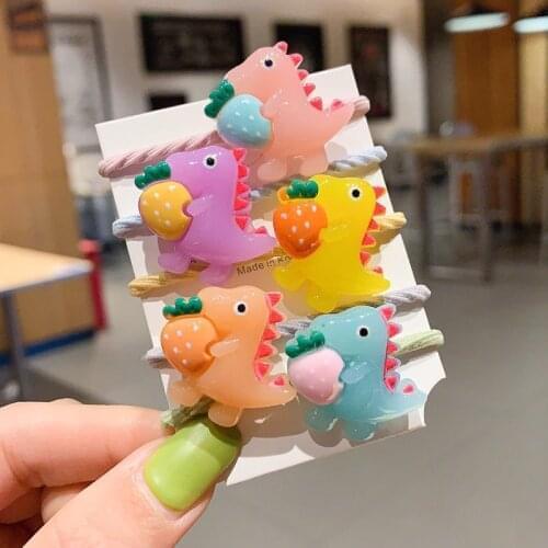 5Pcs/Set Cartoon Dinosaur Kids Hair Bands Cute Girls Bow Rabbit Kids Headwear Elastic Hair Bands Baby Girl Hair Accessories