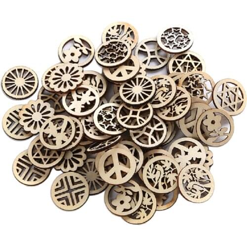 50pcs Mixed Craft Hanging Pendant Ornaments Decor Christmas Hollow Wood Chip