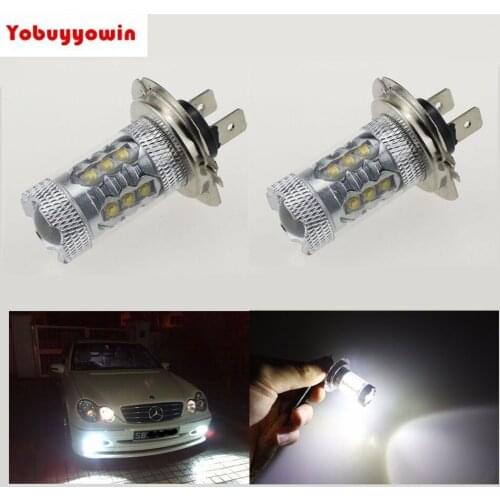 2pcs New H7 499 Blanc White 80W Haute Puissance LED Voiture Ampoules Anti Brouillard Auto Car H7 PX26D DRL Fog Bulbs