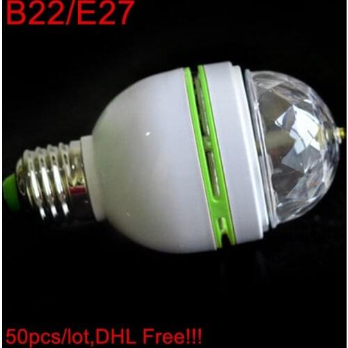 DHL Free shipping E27/E26/B22 3W RGB LED projector 85-265V Crystal Stage Light Magic Ball DJ dace party disco effect Light Bulb