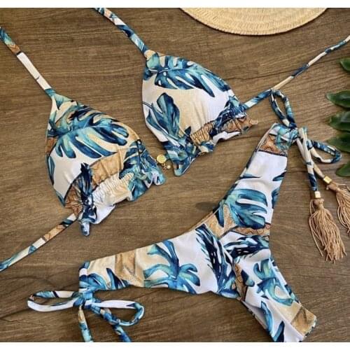 Push up bikinis 2020 mujer Print swimsuit women String bathing suit Sexy halter swimwear women Summer bathers Swimming suit new