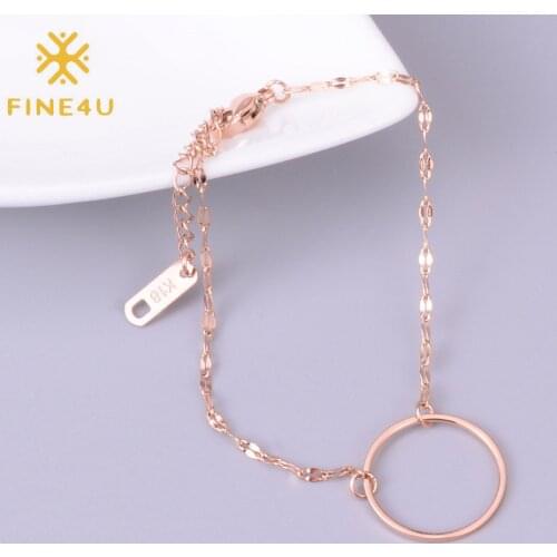 FINE4U B446 Stainless Steel Circle Charm Bracelet Simple Cute Round Circle Bracelet for Women Girls