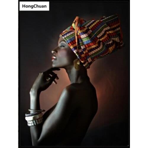 Fast delivery 5D square/round diamond embroidery African tribal woman art mosaic cross diamond painting decorative mural gift