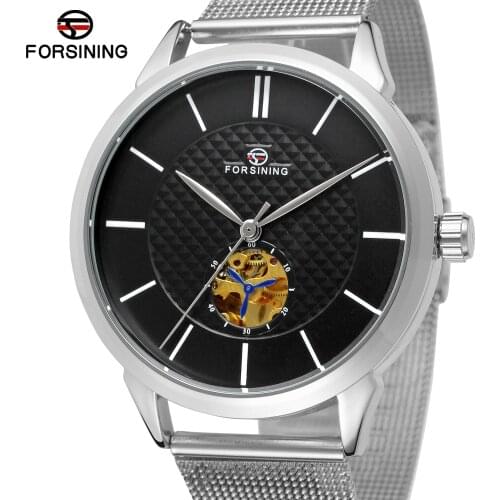 Fashion Top Brand Automatic Mechanical Clock Men Silver Mesh Steel Strap Simple Thin Gold Mens Wrist Watches