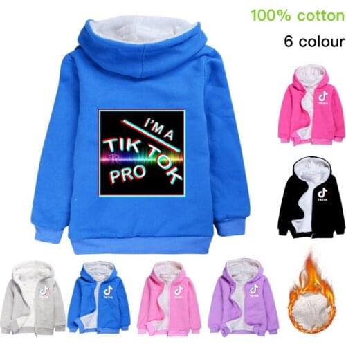 TIK TOK Kids Coat Winter Outfit with Fur Hood Thicken Warm Boys Girls Clothes Cotton Cartoon Hoodies