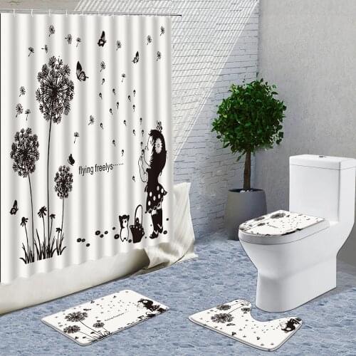 Dandelion Shower Curtain Set Fabric Plant Flowers Modern Bath Decor Things For Home Bathroom With Stitch Rugs And Curtains 4PCS