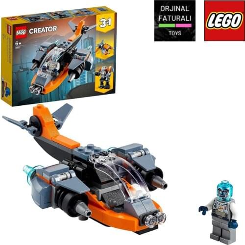 LEGO Creator 3-in-1 Cyber Drone 31111 Kids Toy Building Set with Robot and Motorcycle -113 Pieces