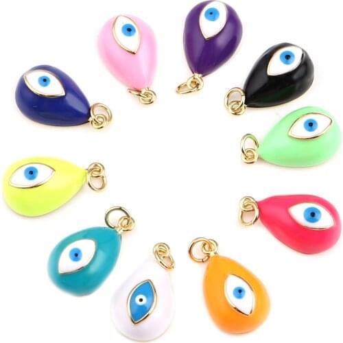 Copper Religious Charms Gold Color Metal Multicolor Drop Eye Enamel Pendants DIY Making Necklace Jewelry Gifts 23mm x 11mm,1PC