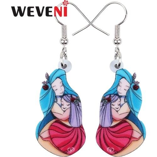 WEVENI Mothers Day Acrylic Sweet Dress Girls Beauty Earrings Long Drop Dangle Fashion Charm Gift Unique Party Jewelry For Women