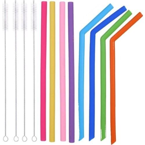 Reusable Silicone Straws Food Grade Silicone Flexible Bent Straight Drinking Straws With Cleaner Brush Party Bar Accessory