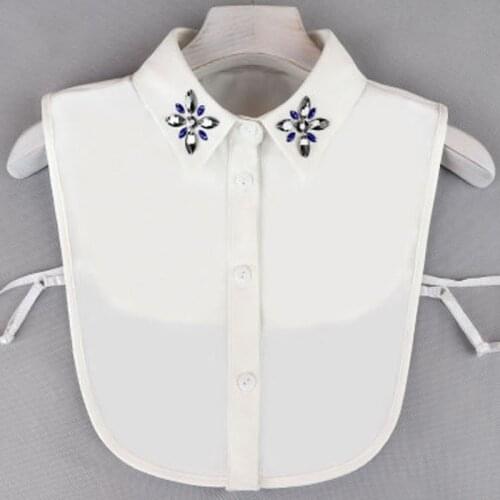 Fashion Women White Shirts Shiny Detachable Fake Collar Chiffon Flowers Lapel Blouse Pretty Formal Dress False Collars Woman
