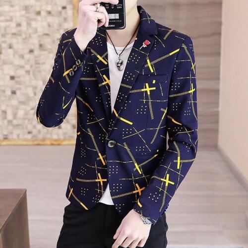 HOO 2021 Mens New Casual Suit jackets Youth Trendy Slim-Fit Handsome Line Polka Dot Printed blazer