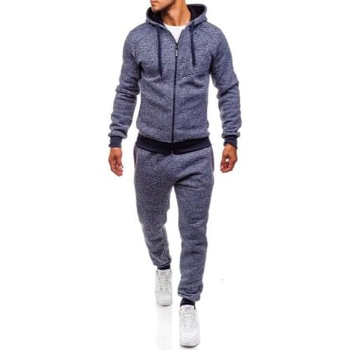 Mens Sweat Suits Spring Autumn Zipper Sweatshirt Men Hooded Streetwear Solid Drawstring Sweatpants 2 Piece Set Fashion 2021