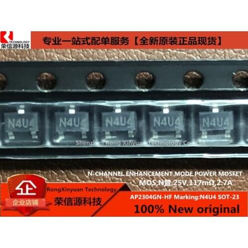 100% New Original AP2304GN-HF AP2304GN AP2304 2304 Marking: N4U4 SOT-23 N-CHANNEL ENHANCEMENT MODE POWER MOSFET 25V,117mΩ,2.7A