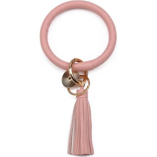 2020 New Leather Bracelets Keychain Two In One Circle 12 Colors Tassel Wristlet Keychains For Women Girls Gifts Keyring llaveros