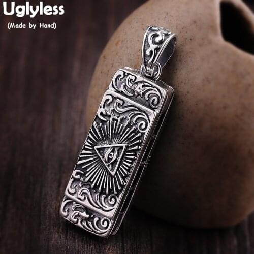 Uglyless Novelty Melodica Pendants for Men Cool Devils Eye Thai Silver Necklaces NO Chain 925 Silver Cross Pendant Jewelry P782