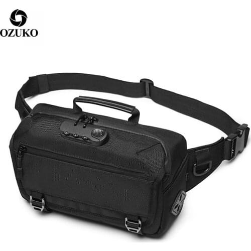 OZUKO Waist Bag Men Anti-theft Casual Fanny Pack Male Waterproof Travel Waist Bags USB Charging Chest Bag for Cell Phone New