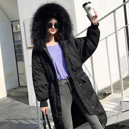 2019 winter new style Korean version down jacket large wool collar thickened long style women coat loose over knee lady clothes